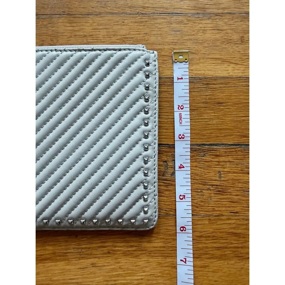 REBECCA MINKOFF Quilted Light Gray Studded Wristlet Clutch